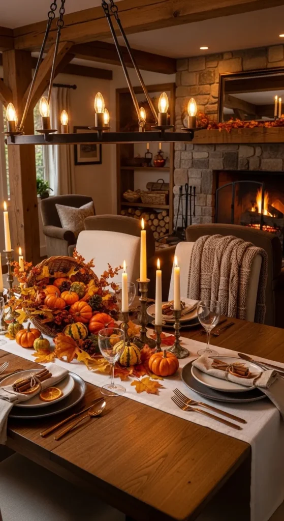 Dining room table dressing ideas with seasonal fall table decor