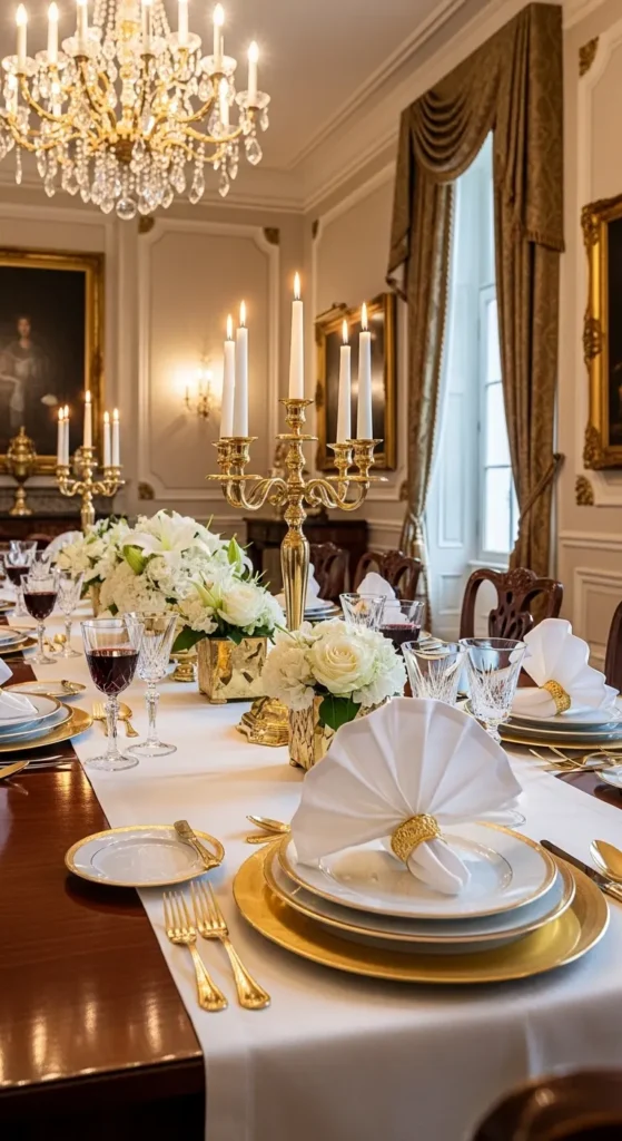 Dining room table dressing ideas with elegant formal table setting