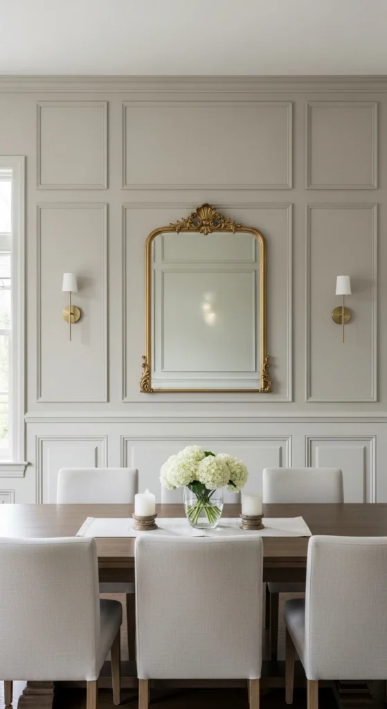 Formal dining room ideas with wall paneling design