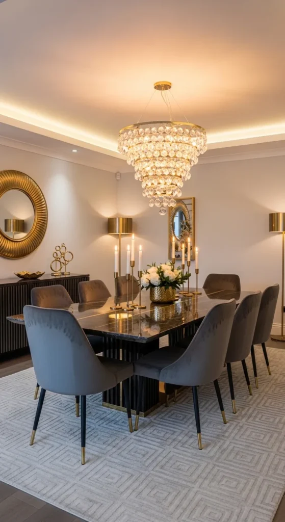 Luxury modern dining room ideas with statement lighting