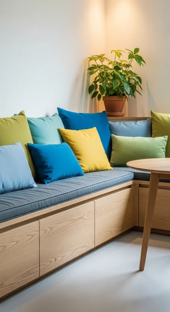 Small dining nook ideas with built-in banquette seating and storage