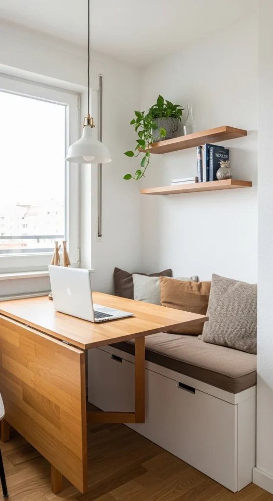 Small dining nook ideas with multi-functional table and bench