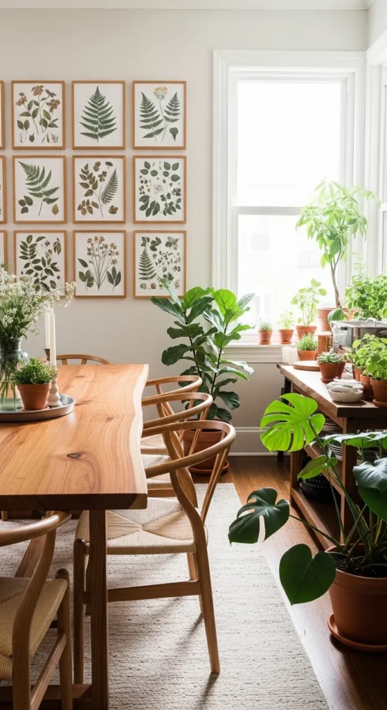 small dining room wall decor ideas with botanical wall decor