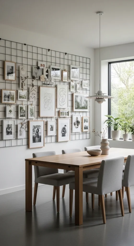 small dining room wall decor ideas with grid wall display