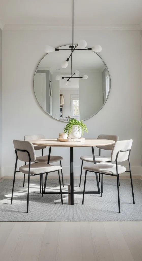 small dining room wall decor ideas with oversized mirror
