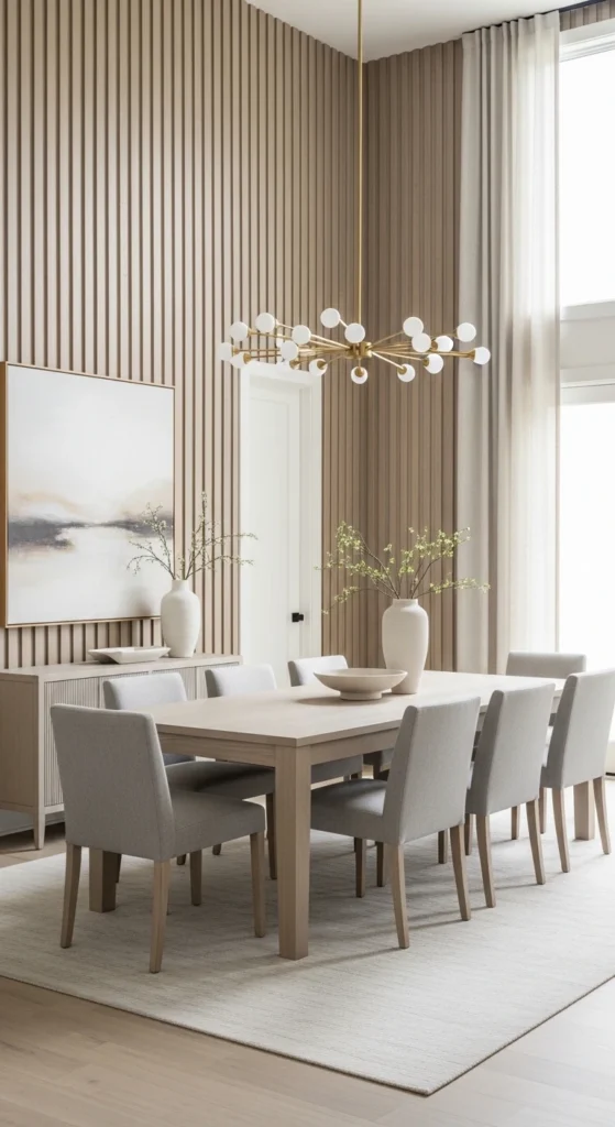 small dining room wall decor ideas with vertical paneling