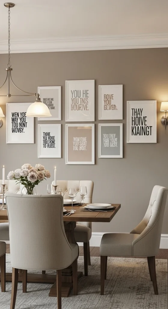 small dining room wall decor ideas with typography wall art