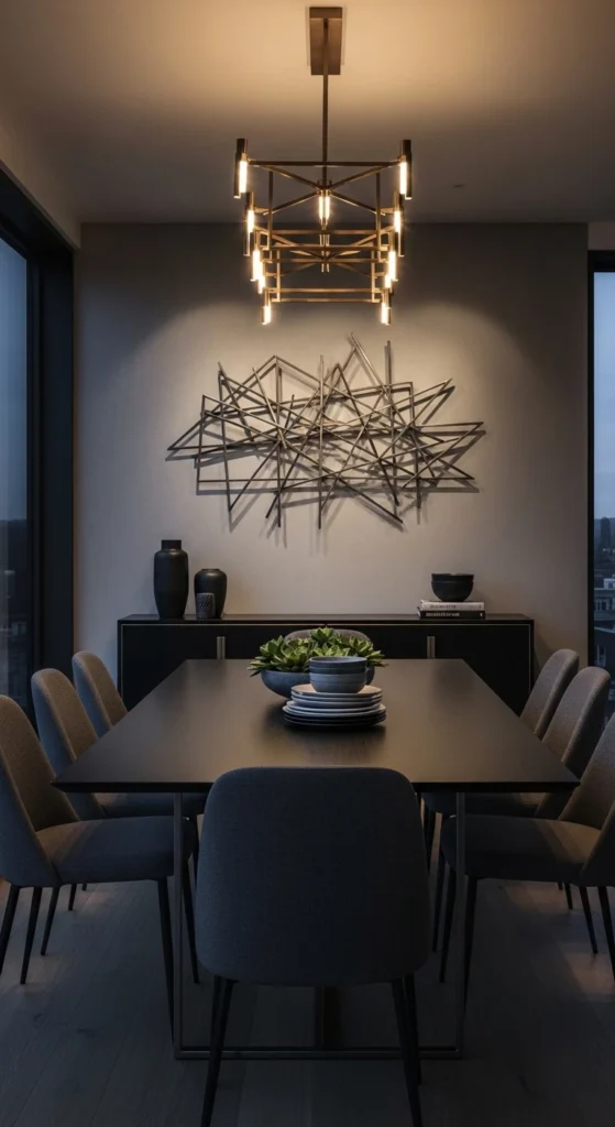 small dining room wall decor ideas with metal wall sculpture