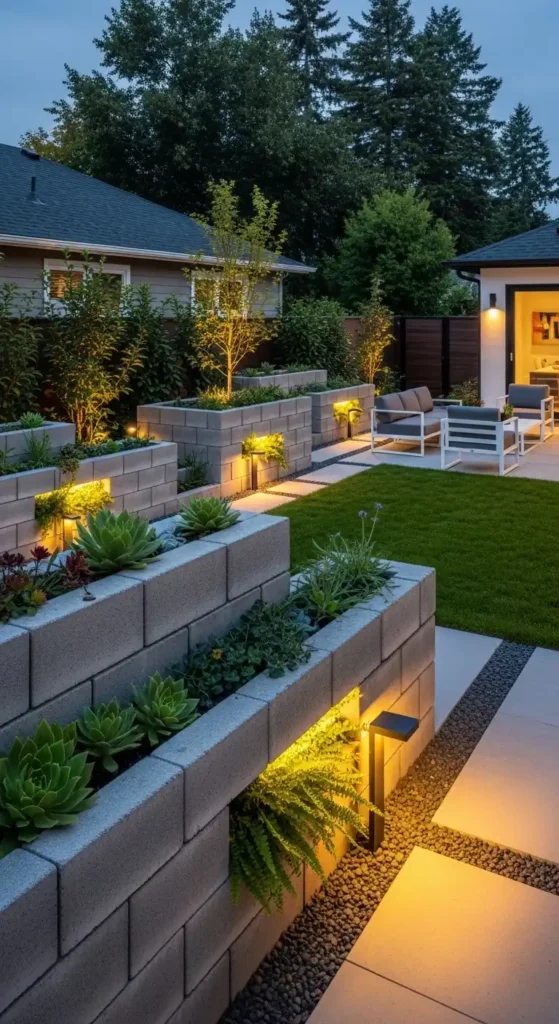 concrete blocks ideas landscaping modern garden wall design