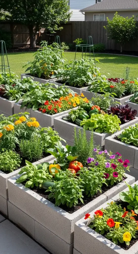 concrete blocks ideas landscaping raised garden beds DIY