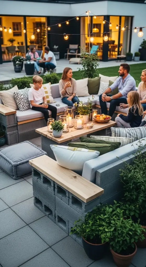 concrete blocks ideas landscaping outdoor seating DIY bench