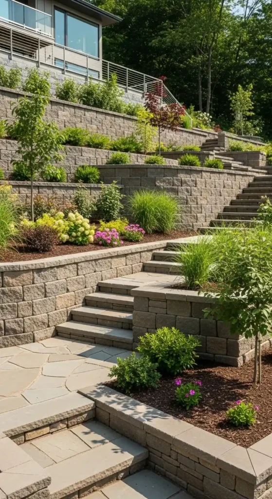 concrete blocks ideas landscaping retaining wall slope garden