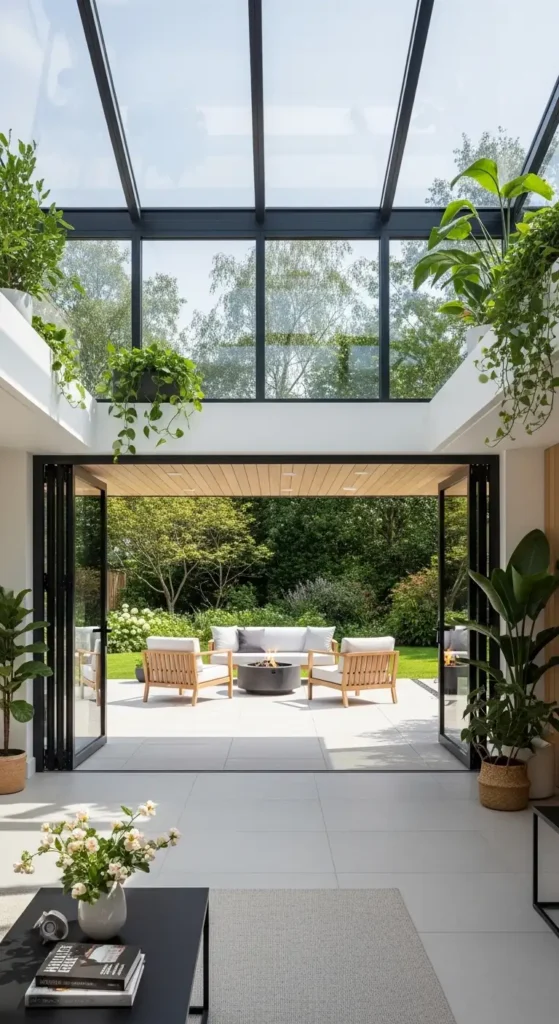 Cozy sunroom furniture ideas with indoor-outdoor living and garden connection