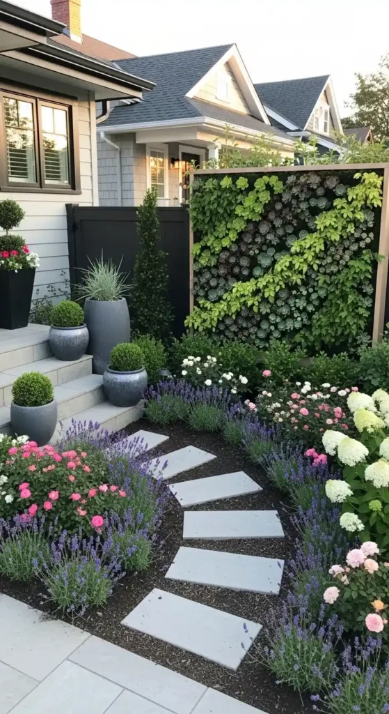 Small space curb landscaping ideas with vertical garden and compact design