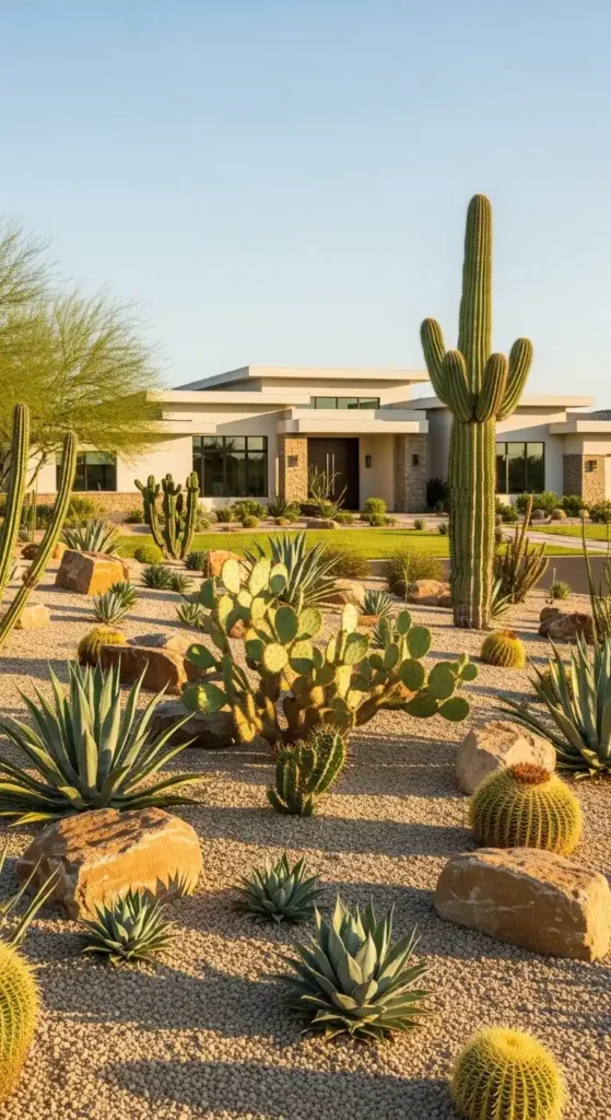 desert landscaping ideas modern xeriscape garden with succulents and gravel