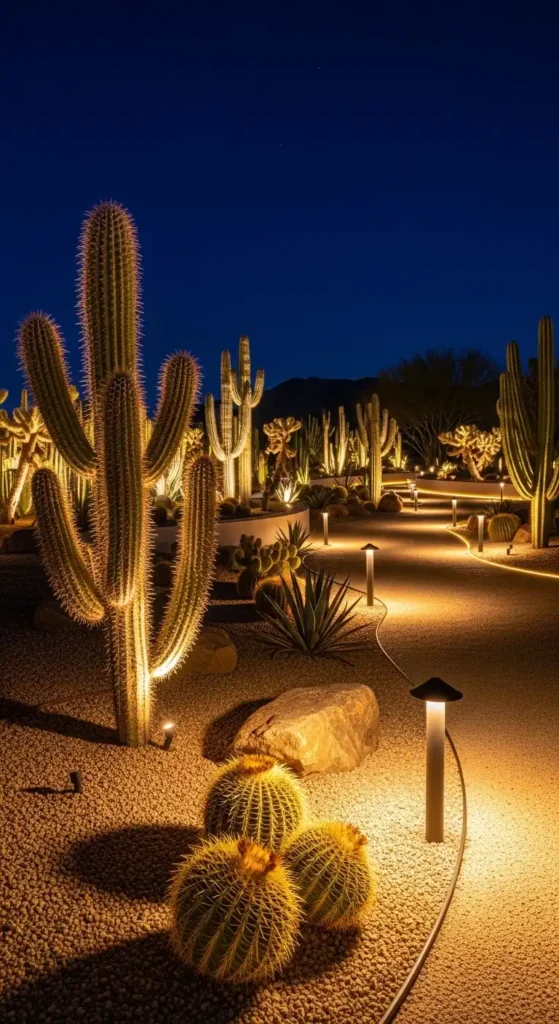 desert landscaping ideas outdoor lighting modern backyard night design