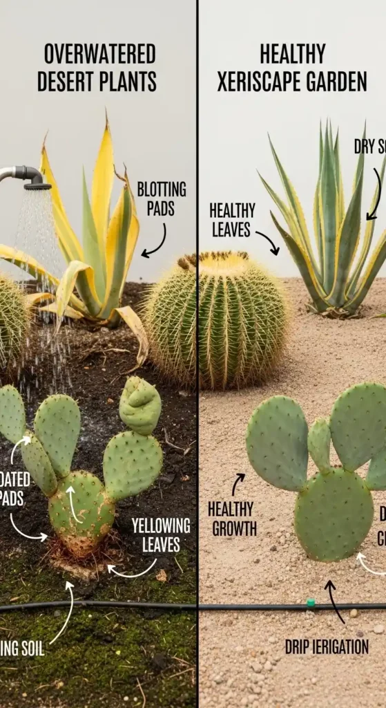 desert landscaping ideas common mistakes overwatering xeriscape comparison