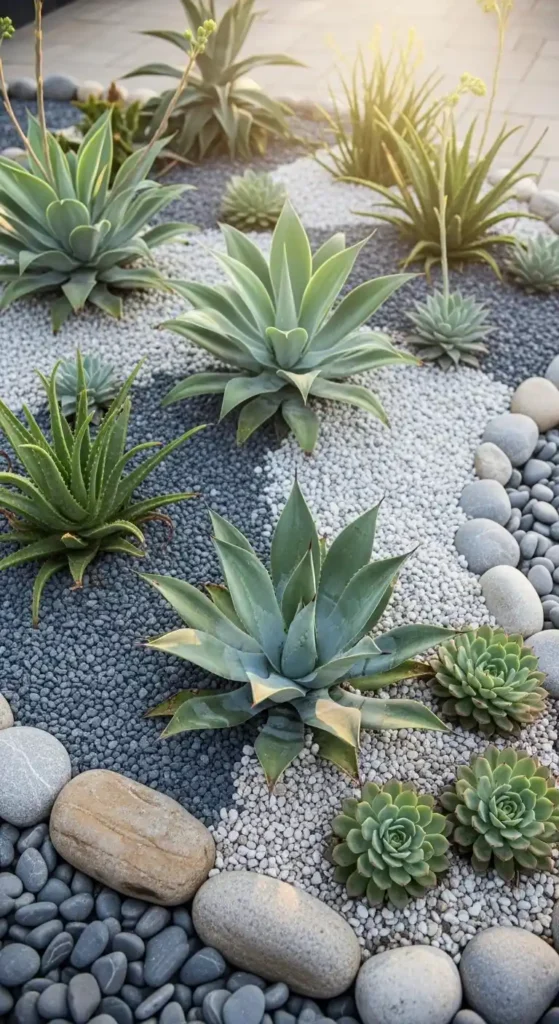 desert landscaping ideas succulent garden with agave and aloe plants