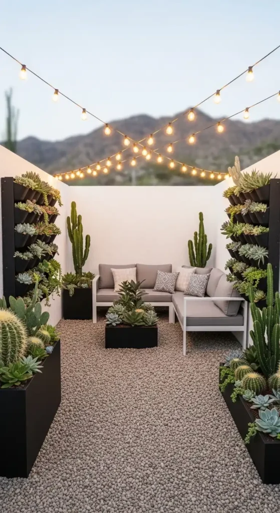 small desert landscaping ideas compact backyard with succulents and gravel
