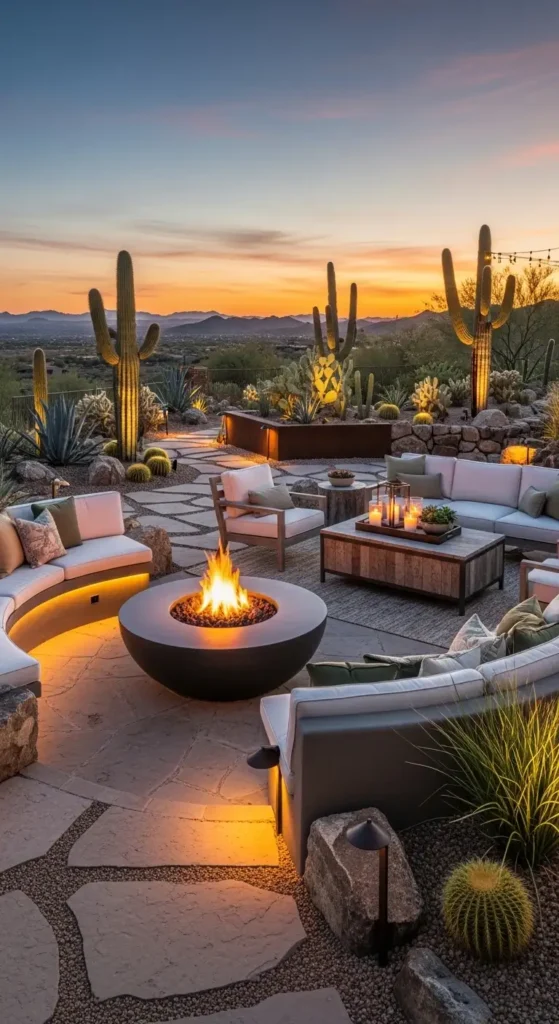 desert landscaping ideas backyard oasis fire pit seating area luxury design