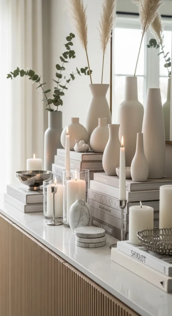 dining room buffet decor ideas with layered styling and decor accents