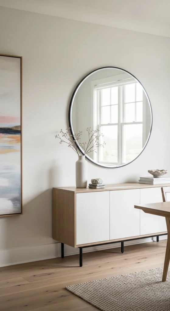 dining room buffet decor ideas with mirror wall styling