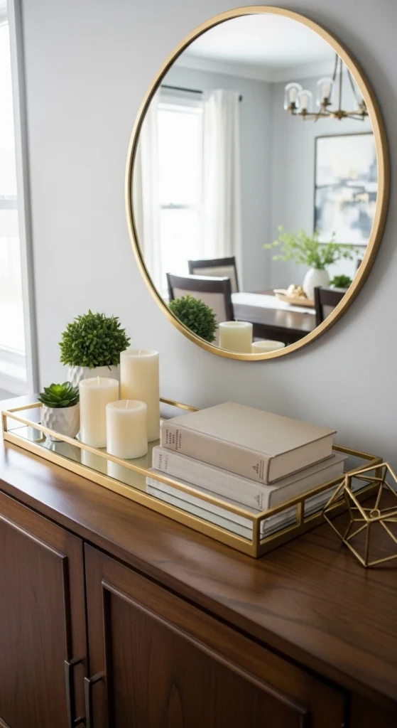 dining room buffet decor ideas with trays and vignettes