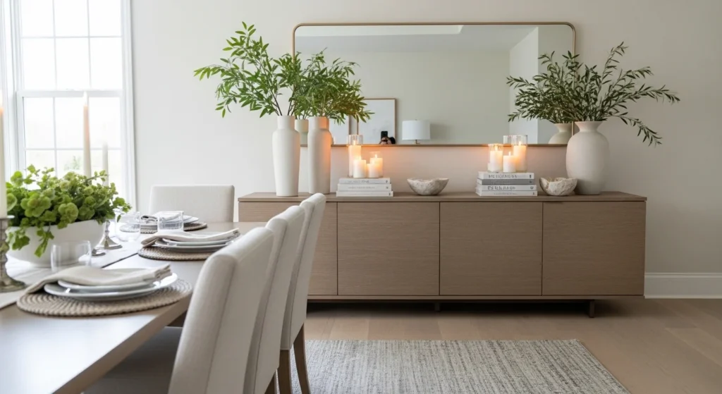 Dining room buffet decor ideas with modern elegant sideboard styling