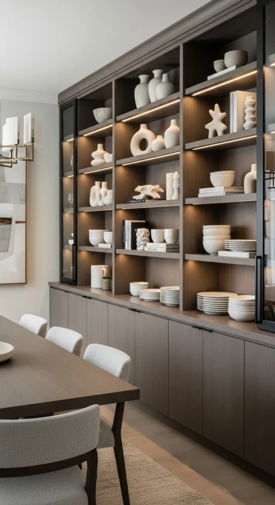 Dining room cabinet decor with built-in cabinets and luxury styling