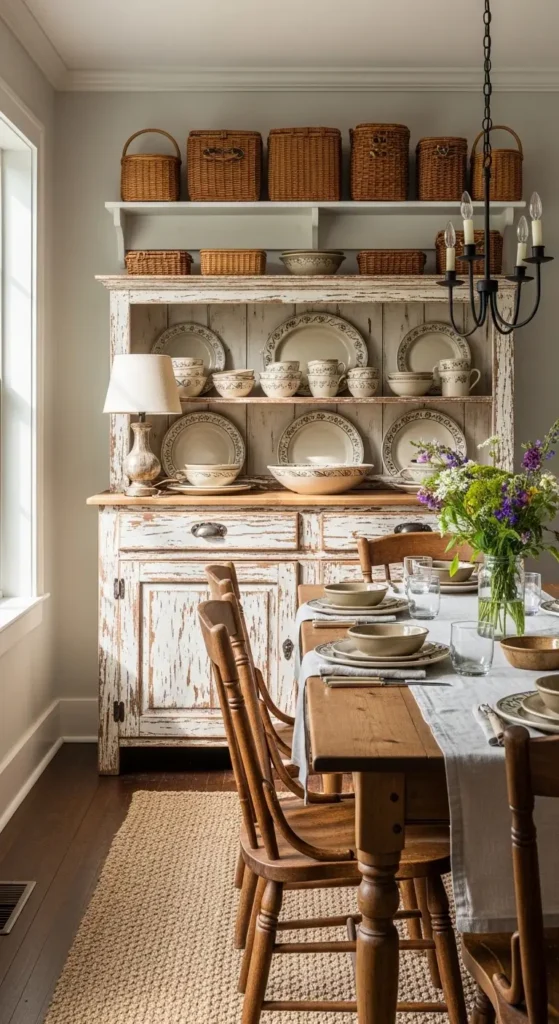 farmhouse dining room cabinet ideas rustic wooden storage warm interior style