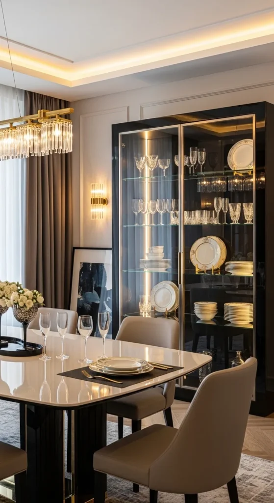glass dining room cabinet ideas elegant display storage lighting design