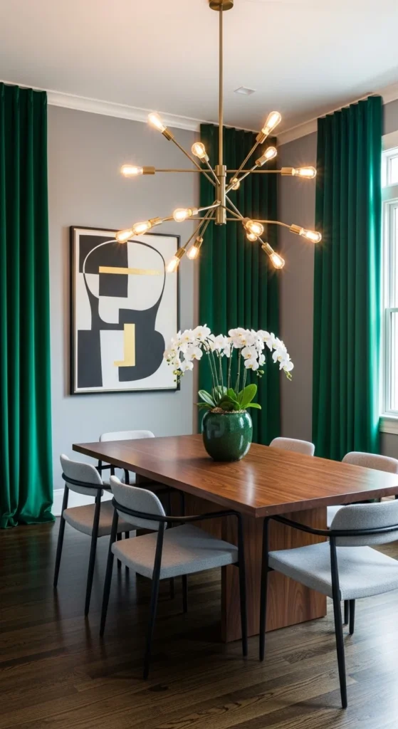 dining room drapes ideas with bold colored curtains