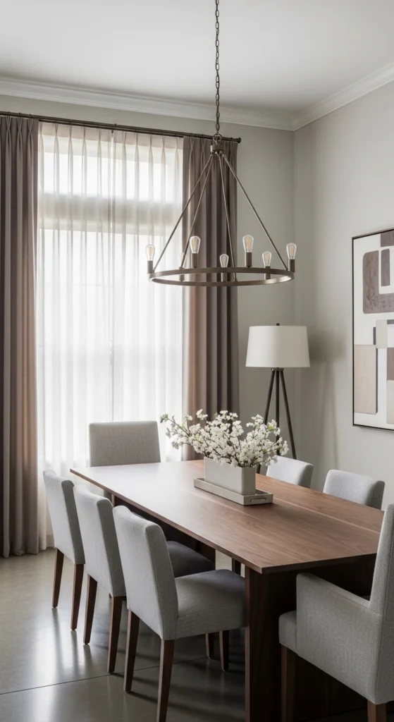 dining room drapes ideas with layered curtains