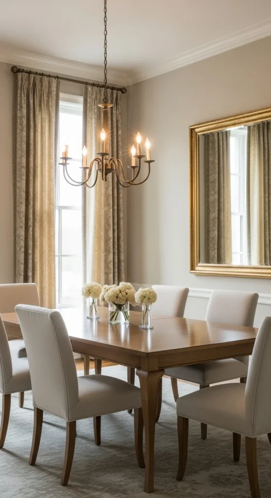 dining room drapes ideas with neutral color curtains