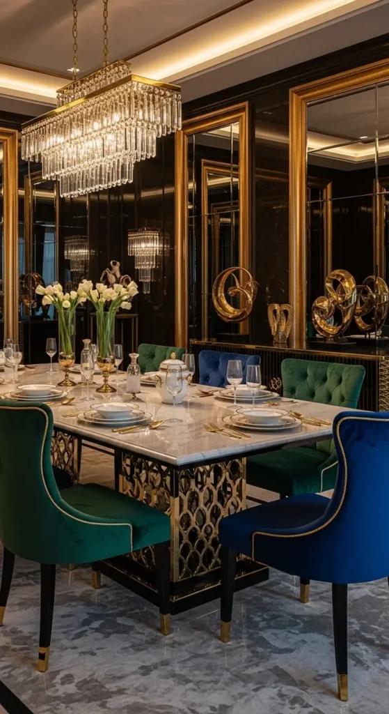 Dining room furniture ideas luxury marble table velvet chairs