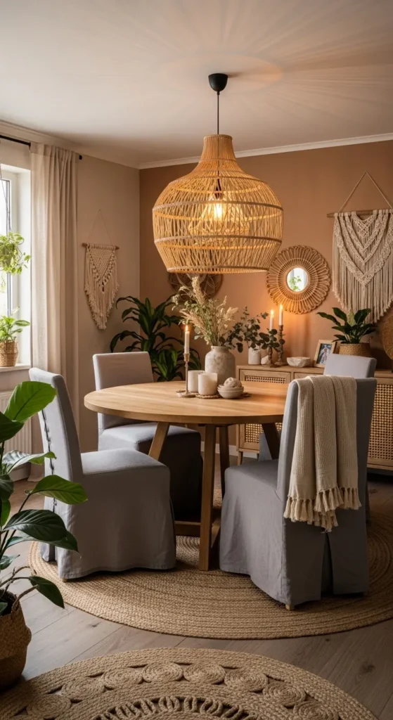 dining room lighting ideas over round table natural materials