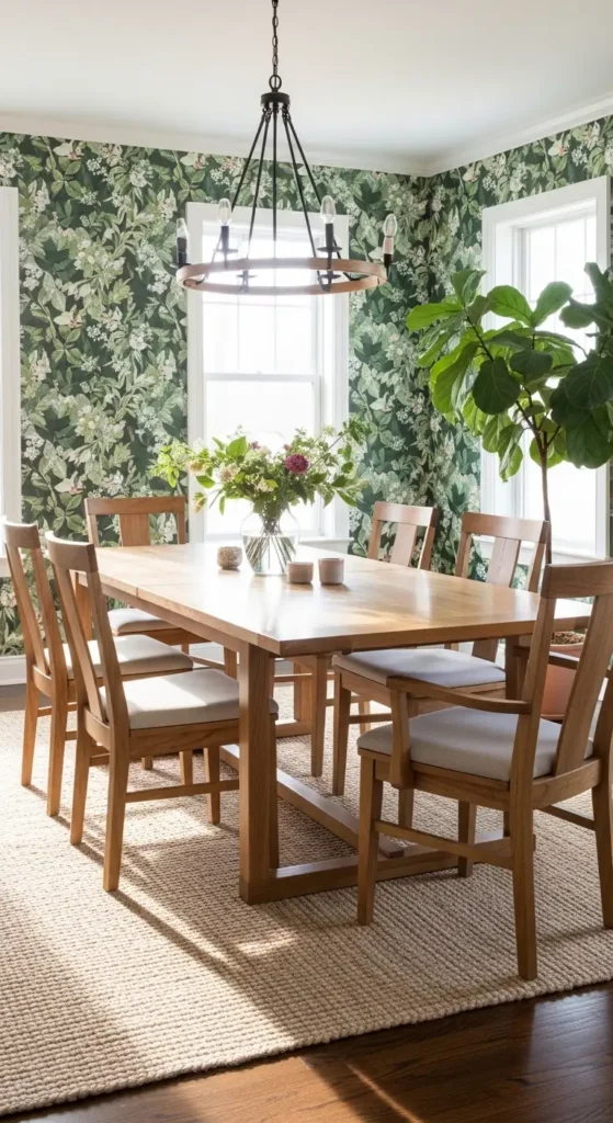dining room wallpaper ideas floral botanical green design