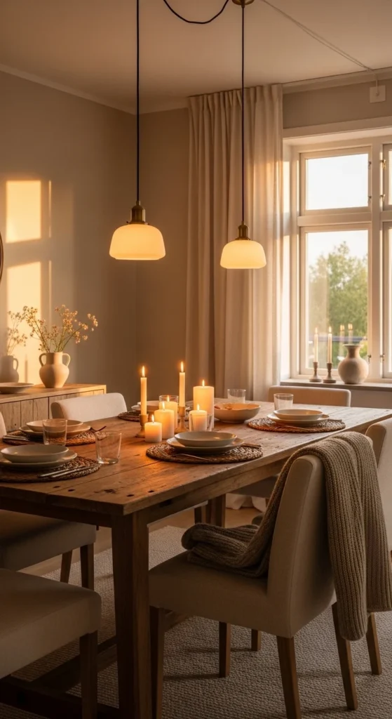 cozy dining room lighting fixtures ideas warm pendant lights rustic table