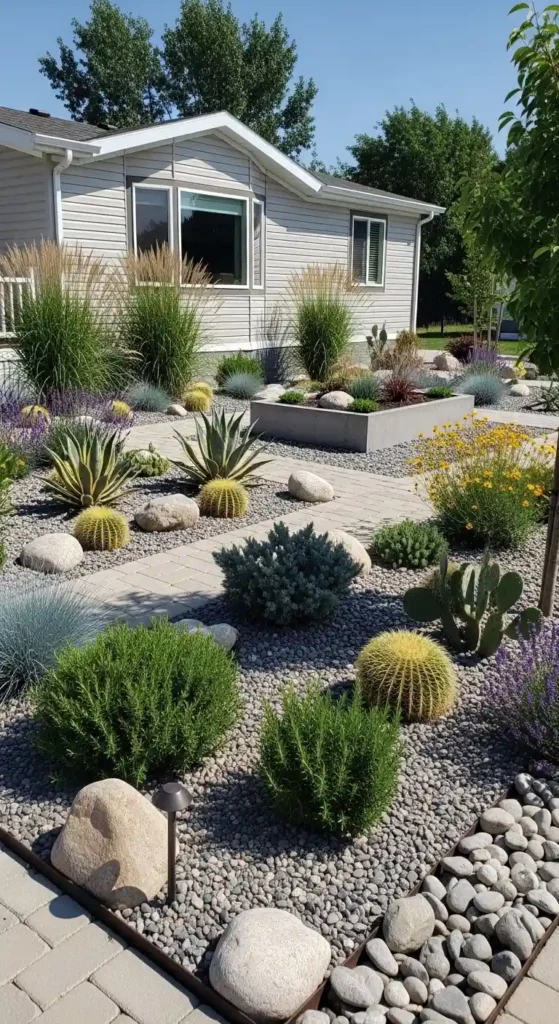 Double wide landscaping ideas low maintenance xeriscape yard with drought tolerant plants