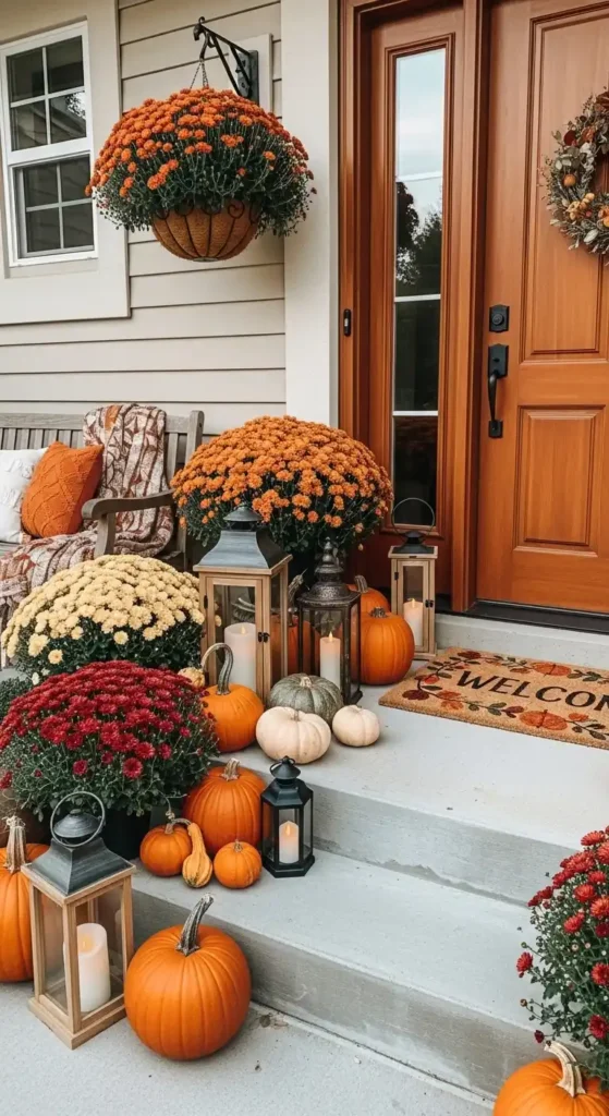Front patio landscaping ideas seasonal decoration autumn style entryway