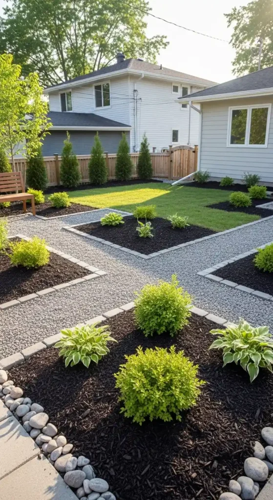 Landscaping ideas on a budget with simple mulch and gravel layout
