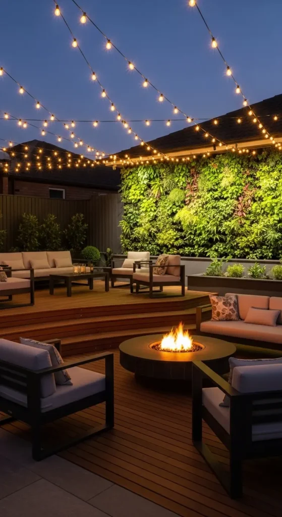 New home landscaping ideas backyard transformation with outdoor seating and fire pit