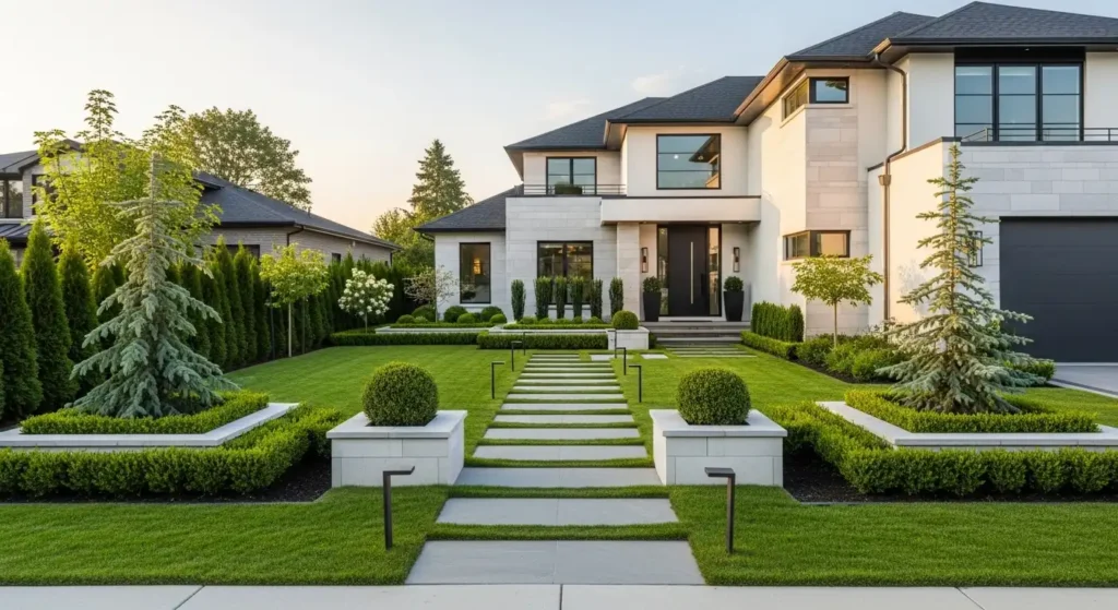 new home landscaping ideas modern front yard luxury curb appeal with landscaped garden and stone pathway