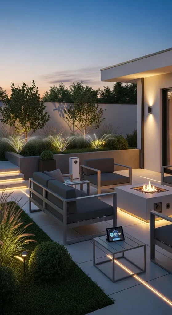 smart backyard technology with automated lighting and irrigation system