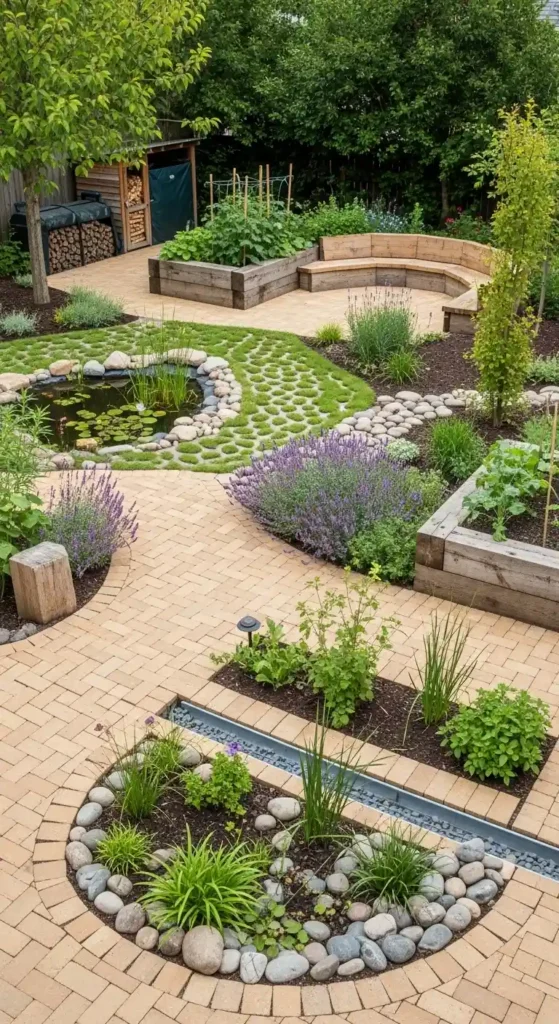 Pavers backyard landscaping ideas with eco-friendly permeable pavers