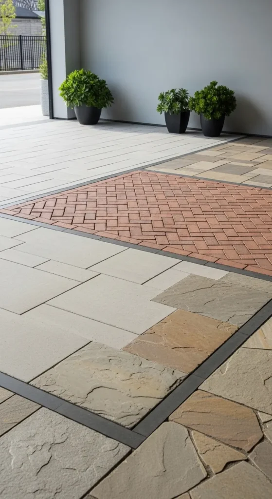 Pavers backyard landscaping ideas with different paver materials