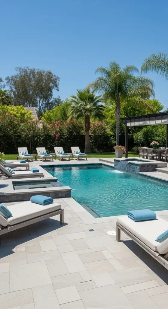 Pavers backyard landscaping ideas with poolside patio design