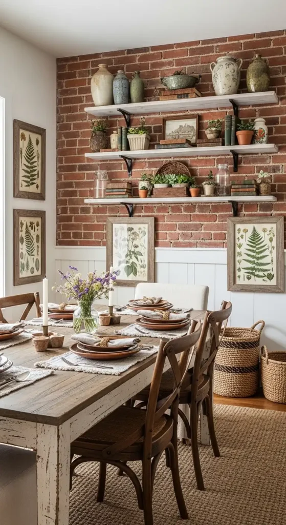 rustic dining room ideas exposed brick wall farmhouse decor