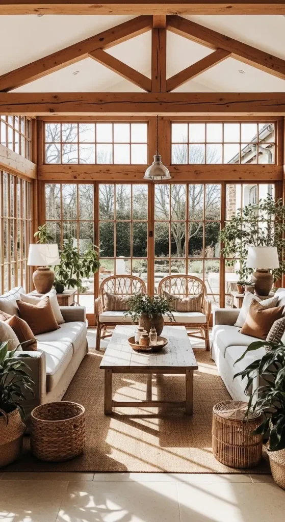 Rustic indoor sunroom furniture ideas cozy farmhouse sunroom with natural light