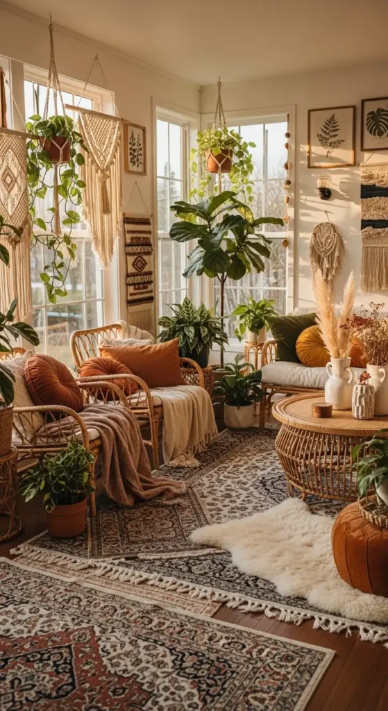 Rustic indoor sunroom furniture ideas boho rustic fusion cozy aesthetic room